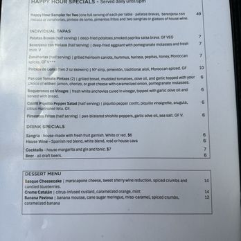 Triana - Happy hour menu - Tapas/Small Plates Near Me - Albuquerque, New Mexico