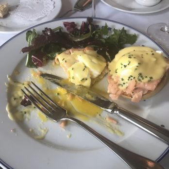 Bouchon - Eggs Benedict with Salmon. Clearly I was too hungry to take the picture to start - French Near Me - Las Vegas, Nevada