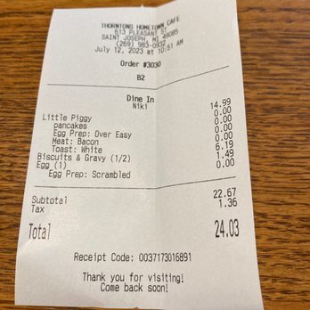 Thornton's Home Town Cafe - Receipt - Breakfast & Brunch Near Me - Saint Joseph, Michigan Thornton's Home Town Cafe - Receipt - Breakfast & Brunch Near Me - Saint Joseph, Michigan