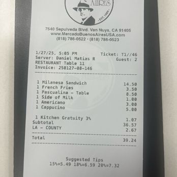 Mercado Buenos Aires - Receipt - Argentine Near Me - Van Nuys, California