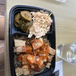 KOBUNGA - Soy sauce pickles, korean cabbage slaw, japchae with pork belly