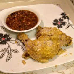 New Generation Foods - Yesterday's dinner - leftover beans w/microwave baked chicken (leg & back attached).  Flavourful & tasty combo, (one of two servings)