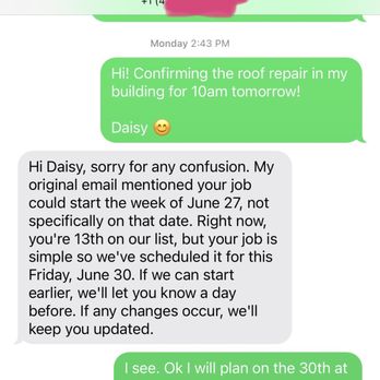Economy Roofing - Texts with Edigar (Eddy) from Economy Roofing confirming our appt for today that he no showed for. - Roofing Near Me - Santa Monica, California