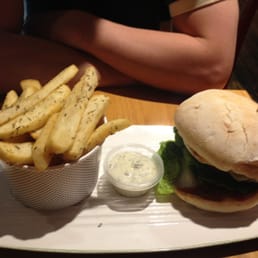 Melbourne burger with chips and mayo chip dip. Melbourne burger with chips and mayo chip dip.