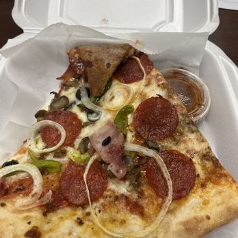 Giorgio's Pizza - Supreme pizza slice with marinara - Pizza Near Me - Indianapolis, Indiana Giorgio's Pizza - Supreme pizza slice with marinara - Pizza Near Me - Indianapolis, Indiana