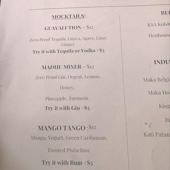 ROOH - Page 1 of the drinks menu - Indian Near Me - San Francisco, California ROOH - Page 1 of the drinks menu - Indian Near Me - San Francisco, California