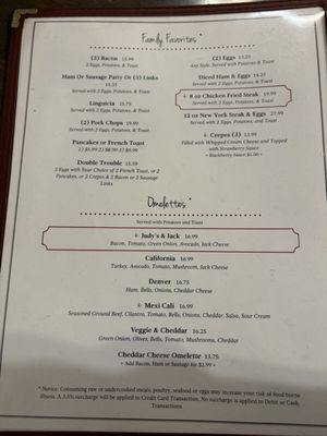 Menu photo 2 Judy's Junction Upper Lake, CA