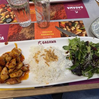 Gagawa - Chicken with sweet chili sauce, surprisingly tasty rice, and Mediterranean salad.  Yummm! - Mediterranean Near Me - McLean, Virginia
