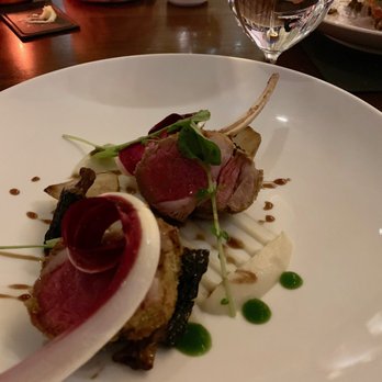 Café Boulud - Carre D’Agneau (herb crusted lam rack, sunchoke, morel mushroom, mint gel, truffle jus - $58) - Cafes Near Me - Toronto, Ontario