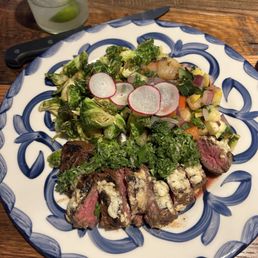 Hanger Steak with Yucca hash and Brussel sprouts! Hanger Steak with Yucca hash and Brussel sprouts!