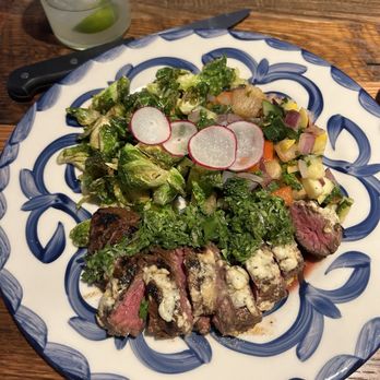 Sayulita - Hanger Steak with Yucca hash and Brussel sprouts! - Cocktail Bars Near Me - Essex, Connecticut Sayulita - Hanger Steak with Yucca hash and Brussel sprouts! - Cocktail Bars Near Me - Essex, Connecticut