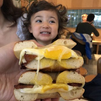 Smile To Go - Maple Thyme Bacon, Fried Egg & Cheddar on Black Seed Bagel ($7) - Coffee & Tea Near Me - New York, New York