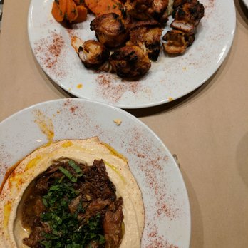 Oren's Hummus - Lamb hummus, chicken kabob + carrots + babaganoush - Mediterranean Near Me - Cupertino, California