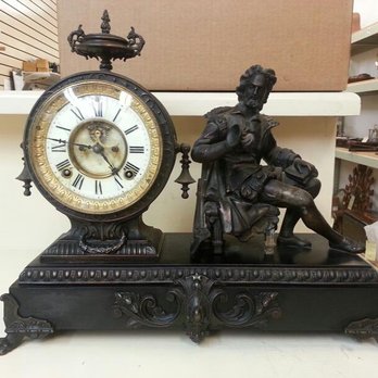 Grandfather's Clock Gallery - A very nice antique American Statue Clock, repaired by Grandfather's Clock Gallery. Circa 1910, open escapement, porcelain dial, 8 day... - Antiques Near Me - Tulsa, Oklahoma
