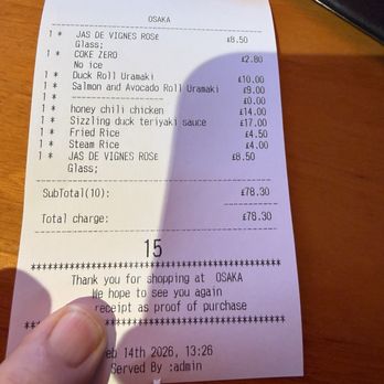 Osaka - Bill - Japanese Near Me - Belfast, BFS