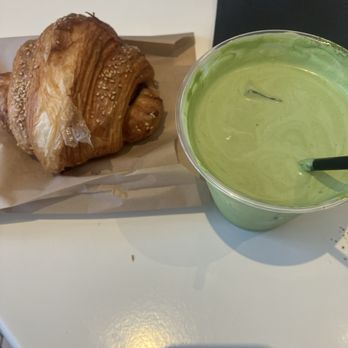 Rok Coffee and Tea - Turkey and cheese croissant with my coconut matcha einsplanner - Coffee & Tea Near Me - Los Angeles, California