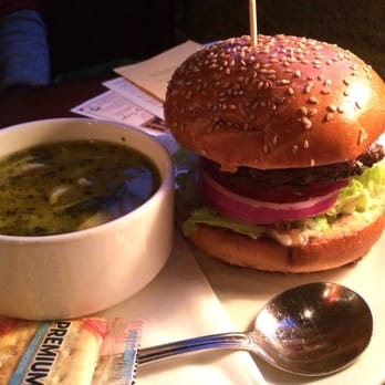 McMenamins John Barleycorns - Durham Ranch Elk burger w/ chicken noodle soup ($13.50); burger was overcooked but the soup was delicious - Pubs Near Me - Tigard, Oregon
