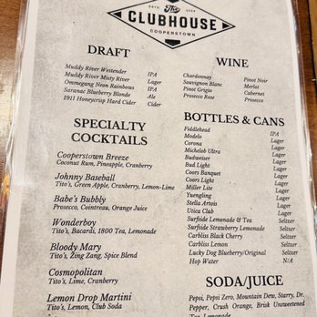 The Clubhouse Cooperstown - Menu - July 2026 - Burgers Near Me - Oneonta, New York The Clubhouse Cooperstown - Menu - July 2026 - Burgers Near Me - Oneonta, New York
