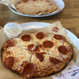 Both pizzas are the Minis- one cheese and one pepperoni Both pizzas are the Minis- one cheese and one pepperoni