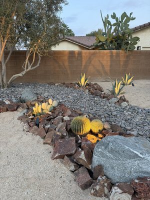 front yard remodel - Looking for a new landscape refresh, we started this project with a vision. We create 3D renderings before any shovel hits the dirt to ensure our customers get exactly what they want. We work together to get them an amazing desert scape design. We installed a brand-new irrigation system, along with new plants and outdoor lights. A great mix of DG and Baja Cresto rock. if you're looking to start your design, connect me at (760)972-9479 front yard remodel - Looking for a new landscape refresh, we started this project with a vision. We create 3D renderings before any shovel hits the dirt to ensure our customers get exactly what they want. We work together to get them an amazing desert scape design. We installed a brand-new irrigation system, along with new plants and outdoor lights. A great mix of DG and Baja Cresto rock. if you're looking to start your design, connect me at (760)972-9479