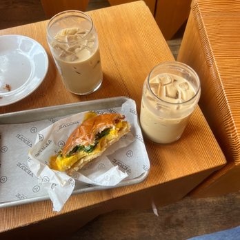Verve Coffee Roasters - Iced latte w/ house made syrup and breakfast sandwich w/bacon - Coffee & Tea Near Me - San Francisco, California