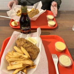 We both got the fish platter for 10.99 good size portions & great in house made sauces.
