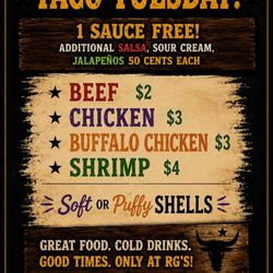 RG's Roadhouse - Taco Tuesday Special Every Tuesday