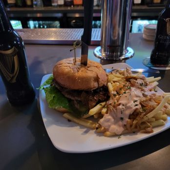The Red Fox - Red Fox Burger and Fox Fries with a Bottle of Guinness - American Near Me - San Bernardino, California The Red Fox - Red Fox Burger and Fox Fries with a Bottle of Guinness - American Near Me - San Bernardino, California
