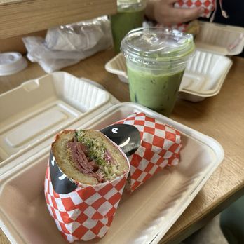Work in Progress - pastrami sammy with an iced matcha - Wine Bars Near Me - Costa Mesa, California Work in Progress - pastrami sammy with an iced matcha - Wine Bars Near Me - Costa Mesa, California