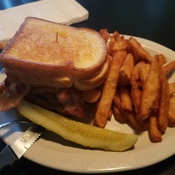 Bourbon & Burger - Everything's Bigger In Texas Burger... grilled cheese sandwiches for buns! - Burgers Near Me - Batavia, New York