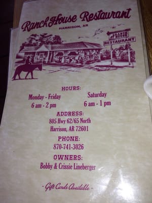 Menu photo 3 Ranch House Restaurant Harrison, AR Menu photo 3 Ranch House Restaurant Harrison, AR