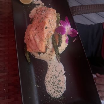 Pisces Rising - Crab stuffed salmon w mash and asparagus - Seafood Near Me - Mount Dora, Florida Pisces Rising - Crab stuffed salmon w mash and asparagus - Seafood Near Me - Mount Dora, Florida