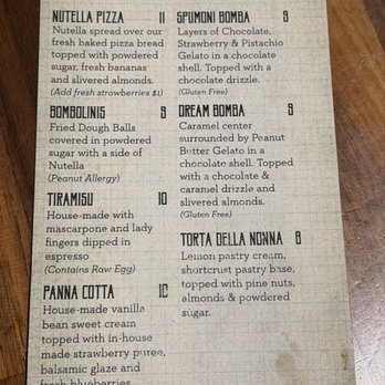 Settebello Pizzeria Napoletana - Dessert menu - Pizza Near Me - Pasadena, California