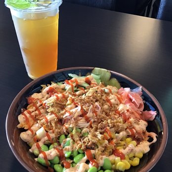Aloha - Spicy salmon bowl and unsweetened tea - Poke Near Me - Quakertown, Pennsylvania