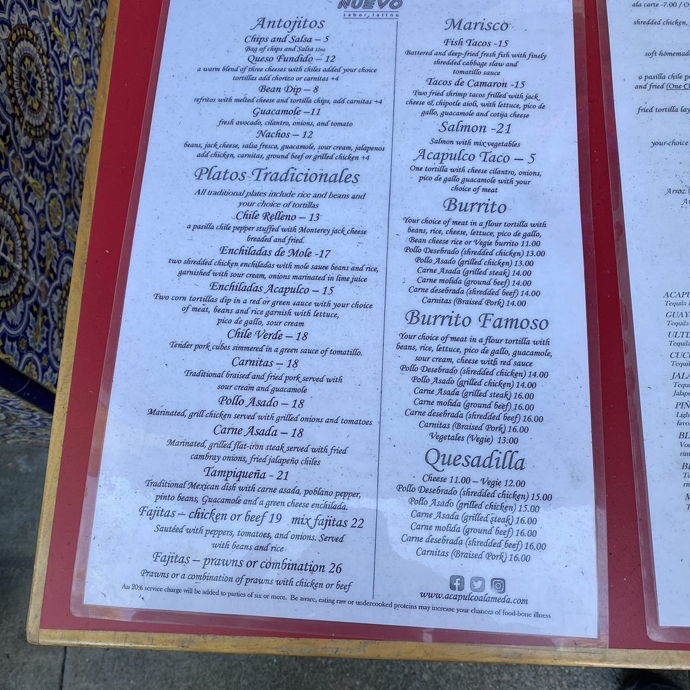 Acapulco - Menu 1 of 2 - Mexican Near Me - Alameda, California