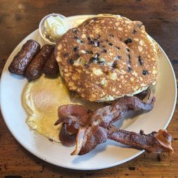 Lumberjack plate with blueberry pancakes