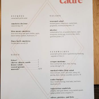 Cadre Restaurant - Lunch menu as of 10/21/2019 - French Near Me - Madison, Wisconsin Cadre Restaurant - Lunch menu as of 10/21/2019 - French Near Me - Madison, Wisconsin