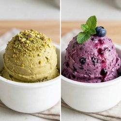 Marciano Ice cream - Pistachio and wild blueberry ice cream.