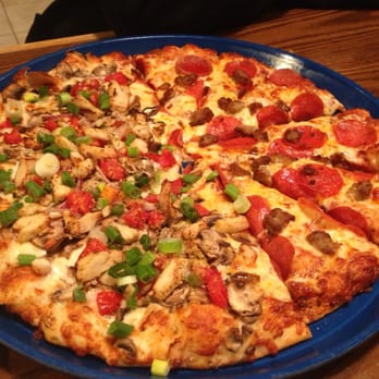 Round Table Pizza - Half chicken and garlic gourmet, half pepperoni and sausage. - Pizza Near Me - Mission Viejo, California
