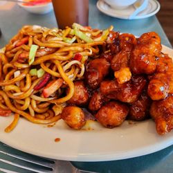Golden Dragon Restaurant - Orange Chicken and pork Chow Mein