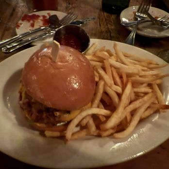 The Smith - THE SMITH BURGER cheddar, bacon shallot jam, crispy onions, house pickles, TSB sauce, brioche bun, fries - New American Near Me - New York, New York The Smith - THE SMITH BURGER cheddar, bacon shallot jam, crispy onions, house pickles, TSB sauce, brioche bun, fries - New American Near Me - New York, New York