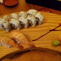 Crunchy shrimp roll and ebi nigiri Crunchy shrimp roll and ebi nigiri