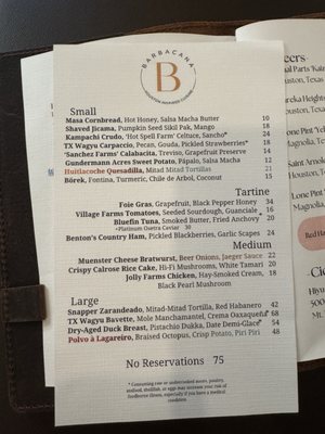 Menu photo 1 Barbacana Houston, TX