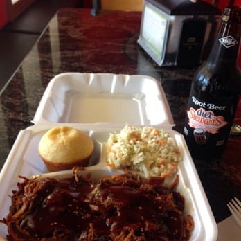 BOB B Q'S - Pulled pork dish with slaw and cornbread and of course a root beer (diet) - Barbeque Near Me - Shrub Oak, New York BOB B Q'S - Pulled pork dish with slaw and cornbread and of course a root beer (diet) - Barbeque Near Me - Shrub Oak, New York