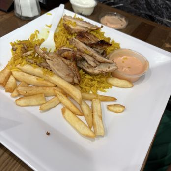 Beirut Cafe - Kids- Chicken Shawarma Plate (he ate some already but you get the idea) - Lebanese Near Me - Murray, Utah