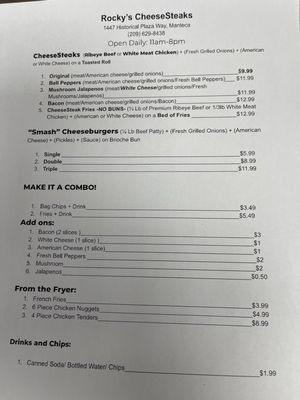 Menu photo 1 Rocky’s Cheesesteaks Manteca, CA Menu photo 1 Rocky’s Cheesesteaks Manteca, CA
