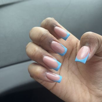 The Nails Nook - Short acrylic light blue French tip - Nail Salons Near Me - Stockton, California The Nails Nook - Short acrylic light blue French tip - Nail Salons Near Me - Stockton, California