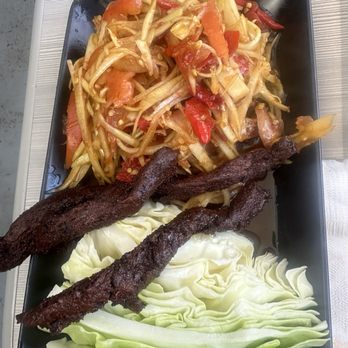Haven Asian Eatery - Papaya salad, beef jerky, cabbage. 5/5 - Asian Fusion Near Me - Eden Prairie, Minnesota