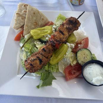 Spiro's Mediterranean Cuisine - Greek Salad with chicken kabob - Mediterranean Near Me - La Jolla, California Spiro's Mediterranean Cuisine - Greek Salad with chicken kabob - Mediterranean Near Me - La Jolla, California