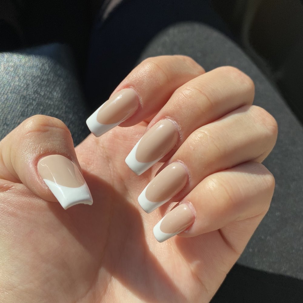 Swan Nails - Coffin nails with white tips. - Nail Salons Near Me - Norridge, Illinois Swan Nails - Coffin nails with white tips. - Nail Salons Near Me - Norridge, Illinois
